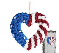 Couronne Patriotique - Fleurs Artificielles Saisonnières Décoration Extérieure | Couronnes du 4 Juillet pour Porte d'Entrée | pour Jardin Porche Maison Salon Mur Ferme Printemps