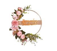 Couronne Porte Entree Couronne de Porte du Ramadan, Fleurs Roses artificielles, Couronne Suspendue Printemps, Islam Moubarak for décoration d'entrée(Color-04)