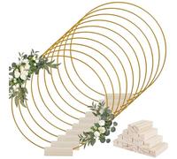 Couronne Porte Entree Lot de 10 cerceaux Floraux avec Supports en Bois, 25,4 cm, Anneaux métal doré/Noir for Couronne Florale, Centre Table, Attrape-rêves, Bricolage(Gold)
