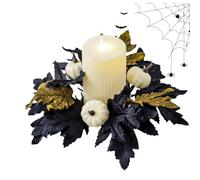 Couronne pour bougies, citrouille artificielle, feuilles noires, bagues de bougie | Couronne de bougie noire pour Halloween, table pour fiançailles, demande en mariage, anniversaire