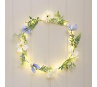 Couronne pré-éclairée Fleurs Bleues et Blanches