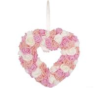 Couronne romantique en forme de cœur pour décoration à suspendre à une porte, convient pour la Saint-Valentin, un mariage, des fiançailles et un événement spécial (fleur tricolore)