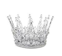 Couronne ronde en alliage de strass pour mariée, demoiselle d'honneur, épouse, petite amie, amie, mariée diadème en strass pour cheveux, couronne en cristal (argent)