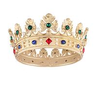 Couronne royale baroque en métal pour homme - Couronne de Prince - Pour fête d'anniversaire - Accessoires pour cheveux pour cosplay, quinceanera (taille S : 15,5 cm de diamètre, or avec pierre verte)