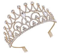 Couronne Tiare de Mariée Baroque, Alliage de Zinc, Pierres Décoratives | Léger, Confortable pour Porter Longtemps, Facile à Mettre Retirer, Fête, Proposition, Or