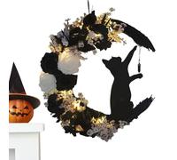 Couronnes - Couronne de chat pour la porte d'entrée | Fleurs Lune Chat Halloween Décoration de la Maison | Fleurs de Lune Lumineuses Chat Porte Murale Halloween | de collection pour