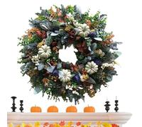 Couronnes d'automne, citrouilles blanches et feuilles, couronne de porte, couronne de saison champêtre pour cheminée, mur, entrée de Thanksgiving, Noël