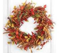 Couronnes d'automne pour Porte d'entrée, 35 cm Baies de Feuilles artificielles Couronne de Porte d'entrée, Couronne de récolte décorative, Couronne d'automne pour la Porte de Porte d'entrée Fenêtre d