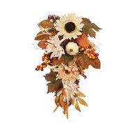 Couronnes d'automne pour Porte D'entrée, Couronne Automne Porte 50 Cm, Couronne Porte Automne, Feuilles D'érable De Citrouille, Couronnes d'automne en Forme De Larme, Décorations De Porte d'automne