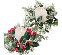 Couronnes de Bougies de Noël 2 pièces, 11 Anneaux Bougies avec Baies artificielles et Pomme pin, Petite Couronne Noël Suspendue pour décoration Table Mariage du Nouvel an
