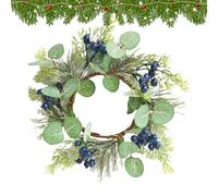 Couronnes de bougies pour bougies piliers | Couronne de bougies de myrtille d'hiver avec feuilles d'eucalyptus, guirlande de verdure artificielle, contour de printemps pour décoration de vacances