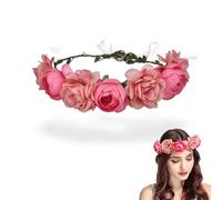 Couronnes de Fleurs Bandeau,Bandeaux Couronne de Fleurs, Couronne De Cheveux Guirlande, Ruban Réglable Bohémien Artificielle Couronne Plage Photo Props pour Party Festival Beach Travle Mariage (Rose)