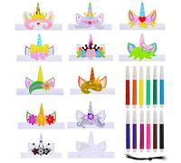 Couronnes de licorne pour enfants à colorier, 12 crayons de couleur + 12 masques de licorne, masques de loisirs créatifs, masquesde licorne, kits de bricolage pour fête d'enfants, kit de bricolage