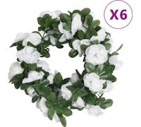 Couronnes de Noël fleurs 6 pcs. Roses de printemps Blanc 250 cm