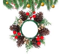 Couronnes de Noël pour bougies - Décoration de Noël pièce maîtresse - Couronne pour bougie à colonne avec baies rouges - pour fête, mariage, vacances, hiver, automne, cuisine, salon, chambre d'étude