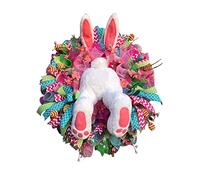 Couronnes de Pâques pour porte d'entrée et d'extérieur, couronne d'œufs de Pâques artificiels pour décoration de porte d'entrée, couronne de lapin de Pâques avec pattes oscillantes, décoration