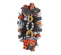 Couronnes de porte d'entrée, Couronne d'Halloween multicolore à suspendre sur une porte, décoration murale avec corbeau en bois mort et rose noire(D)