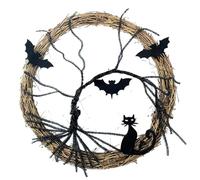 Couronnes d'halloween pour la Porte d'entrée, Couronne 'Halloween, Une Batte éclairée de 15, 7 Pouces et Une Couronne de Porte Chat Noire, brindille Suspension Noire effrayante pour la fenê