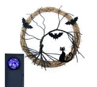 Couronnes d'halloween pour Porte d'entrée Chat Noir Effrayant illuminé