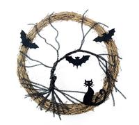 Couronnes d'halloween pour Porte d'entrée Chat Noir Effrayant Illuminé