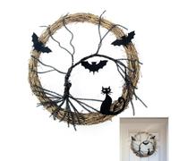 Couronnes d'halloween pour Porte d'entrée Chat Noir illuminé résistant aux