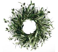 Couronnes d'olivier pour porte d'entrée, couronne de branche d'olivier de 20 pouces, couronne de feuille d'olivier artificielle, couronne de feuille de laurier en plastique, couronne de verdure portab