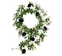 Couronnes murales de Porte Guirlandes de Vacances Fleurs artificielles décoratives 6,2 Pieds Fausse Vigne de Rose, Eucalyptus avec Roses Noires, Décorations rétro pour décor de jar