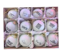 Couronnes murales de Porte, guirlandes de Vacances, Fleurs artificielles décoratives, Ornements de Noël Amusants, 12 Boules de 2,36 Pouces avec Mots Suspendus en Plastique, Blanc