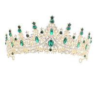 Couronnes pour femmes, diadèmes scintillants en pierre du Rhin, diadèmes en cristal baroque vintage pour accessoires de fête, Mariage, anniversaire, couronne de mode festive (Or et vert)
