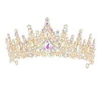 Couronnes pour femmes, diadèmes scintillants en pierre du Rhin, diadèmes en cristal baroque vintage pour accessoires de fête, Mariage, anniversaire, couronne de mode festive (Doré AB)