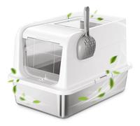 COURPAL® Litière pour chat en acier inoxydable avec couvercle - 2 portes couvertes sur le devant - Ouvert, réglable pour un nettoyage facile - Bac à litière à couvercle avec enclos - Anti-fuite,