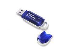 "Courrier" Clé USB, capacité 64 Go, chiffrement Hardware AES 256 BIT, couleur bleu translucide, effacement des données après 6 tentatives infructueuses d'entrée du mot de passe