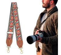 Courroie de cou pour appareil photo rétro, courroie d'épaule en polyester tissé épais avec serrure en aluminium, courroie de photographie au design ethnique pour appareils photo DSLR/mirrorless