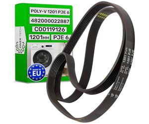 Courroie Machine Laver Poly V PJE 1201 mm avec Code Original 482000022887 C00119126 pour Whirlpool pour Bauknecht pour Indesit pour Philips pour Ariston - Garantie de 5 Ans - MADE IN EU - ONIX TECH