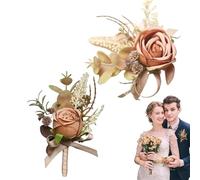 Cours de poignet à fleurs de danse, courtisane de poignet et ensemble boutonnière - 2x cadres pour femmes - Bracelet floral de bracelet artificiel, boutonnière, décoration à la main pour bal de mariée