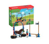 Course d'agility pour poney -Coffret de jeu avec 1 figurine de poney et 1 figurine humaine - SCHLEICH 42482 FARM WORLD