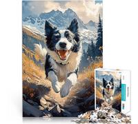 Course de Montagne Border Collie Puzzle 1000 pièces pour Adultes Difficile Difficile Décoration d'intérieur et Cadeaux Uniques 38x26cm
