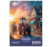 Course de tracteurs 1000 Pièces Scène de Coucher de Soleil Rurale Puzzle Défi Jouet Jeu Familial Unique Home Decor Et Enfants À Partir De 14+ Ans pour Enfants Cadeaux 52x38cm/1000pcs