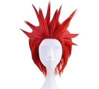 Court Fluffy Snynthic Rouge Kirishima eijiro Anime Cosplay Perruque Courte Halloween Costume Party Perruque for Kirishima Eijiro avec Bonnet de Perruque Gratuit (Rouge) (Couleur : Red)