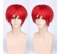 Court ondulé rouge argenté gris clair jaune doré vert rose rose violet orange blanc synthétique bangs bracelet de cosplay universel + wigcap 6 (Couleur : 6)