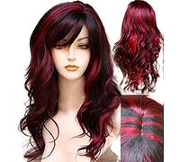 Courte courte bouclée avec frange Synthétique Hair long Wavy Red Red Mixed Black Party Cosplay Costume Halloween Wig Fibre Hair For Women Girls, 1