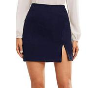 Courte Jupe Crayon Femme Mini Jupe Moulante Ourlet Fendu sur Le côté (Bleu Marine, XL)