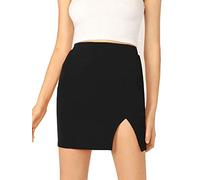 Courte Jupe Crayon Femme Mini Jupe Moulante Ourlet Fendu sur Le côté (Noir, XL)