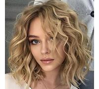 Courte Perruque Bouclée Or Gradient Perruque Synthétique Pour Femmes Boucles Wavy Wig, Style 1