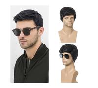 Courte Perruque pour Homme Perruques synthétiques courtes bouclées for hommes, respirantes et résistantes à la chaleur, perruque quotidienne ombrée for hommes Homme Perruque Synthétique (Noir)