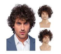 Courte Perruque pour Homme Perruques synthétiques courtes bouclées for hommes, respirantes et résistantes à la chaleur, perruque quotidienne ombrée for hommes Homme Perruque Synthétique (Bruin)