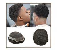 Courte Perruque pour Homme Pièce de cheveux ondulés africains Afro hommes toupet dentelle frontale et latérale Base en polyuréthane bouclés Remy cheveux remplacement unité de système capillaire mascul
