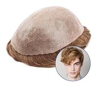 Courte Perruque pour Homme Toupet de cheveux humains en Pu avec boucle en V de 0.12mm, perruques ondulées durables for hommes, aspect naturel, unité de système de remplacement de cheveux Homme Perruqu
