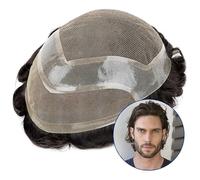 Courte Perruque pour Homme Toupet for hommes dentelle coréenne et mince 0,08 mm PU autour des cheveux humains toupet respirant vague homme perruque mâle prothèse de cheveux unités de systèmes capillai