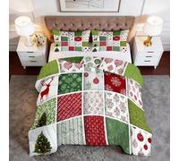 Courtepointe Couette Réversible Style Vintage 240x220 cm, Blanc Parure de Lit Adulte Adolescent - Traditionnel Flocon Neige Chevrons Géométrique Édredon Imprimée avec Taie d'oreiller